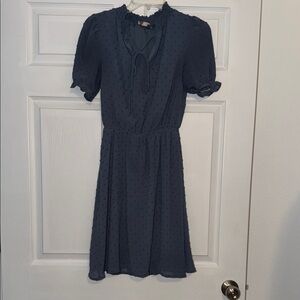 Chic Navy Midi Dress with Puff Sleeves